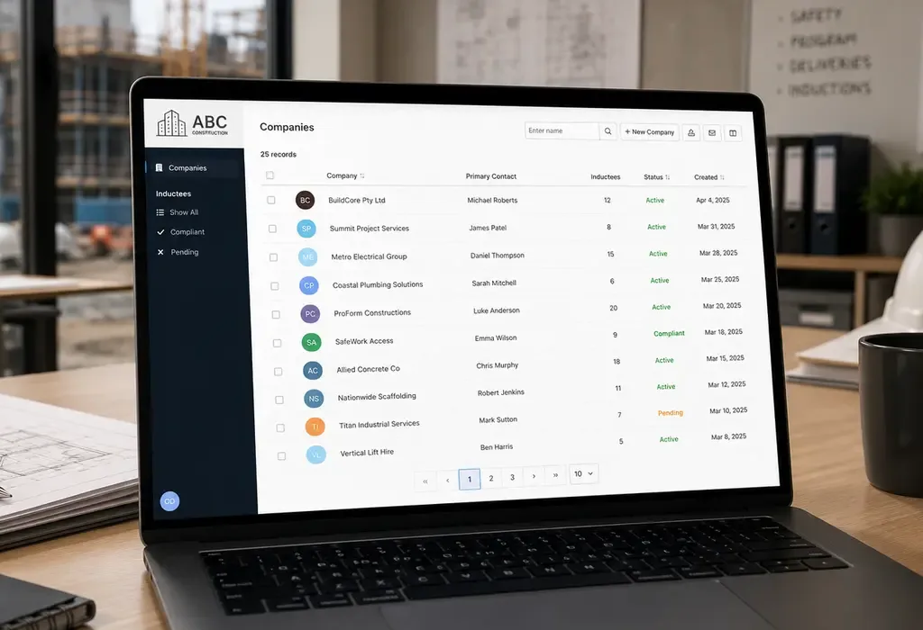 abc_construction_office_Visitor Management System on laptop