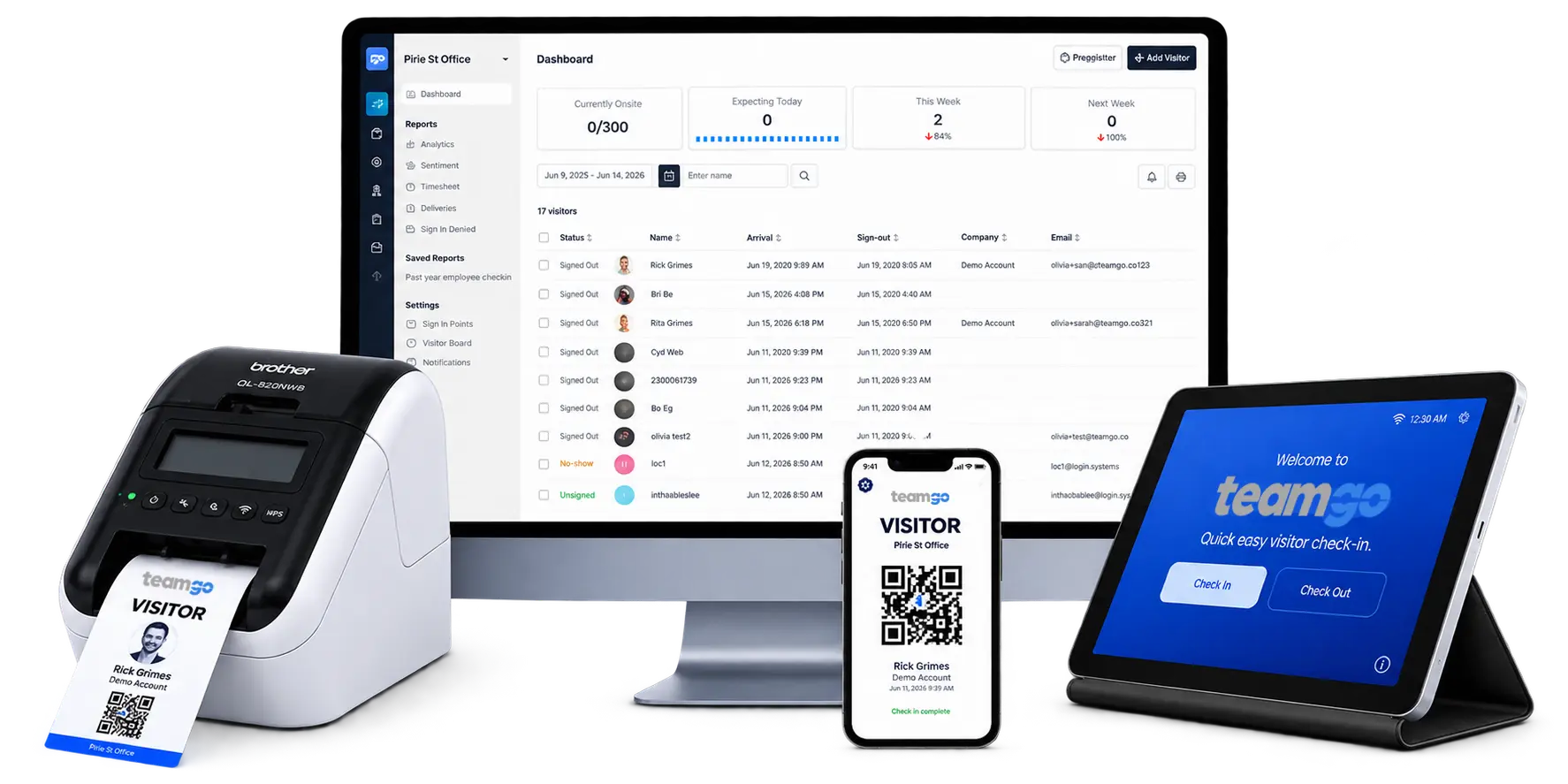 Teamgo Dashboard, App, Kiosk and Printer