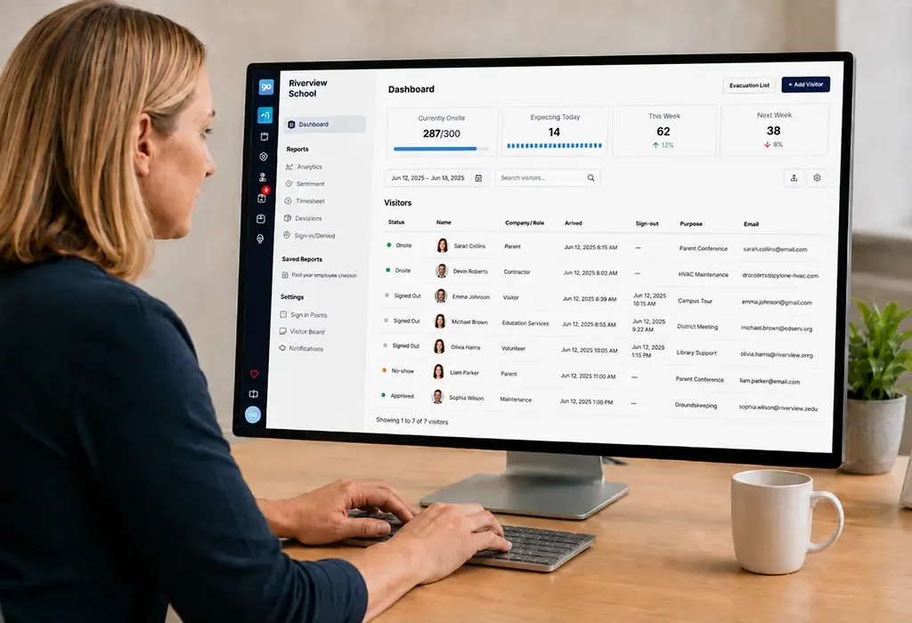 Visitor Management dashboard for schools