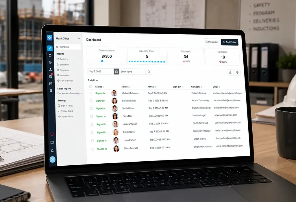 Visitor Management Dashboard at construction company