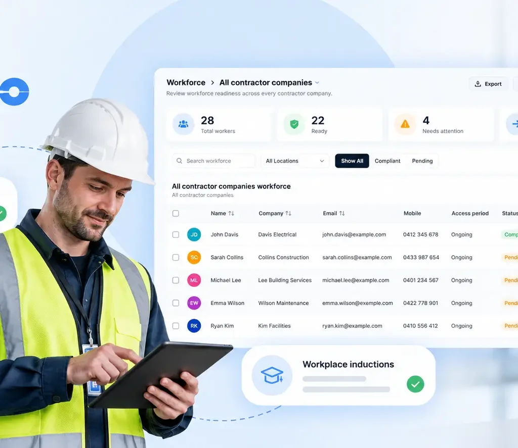 Teamgo contractor management software helping businesses manage contractors across multiple worksites with centralised workforce records, compliance tracking and site visibility.